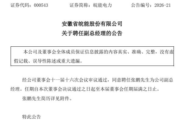 皖能電力聘任副總經(jīng)理